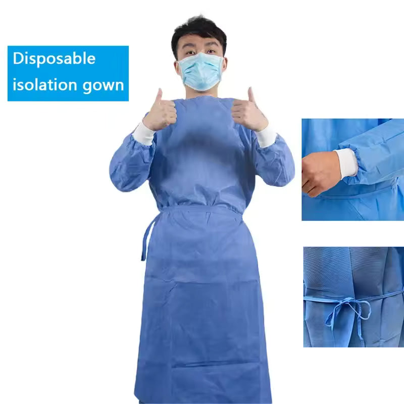Level 2 Disposable Isolation Gowns – 100-Pack | Medical PPE, Full-Back SMS Gown with Knit Cuffs – Blue Unisex Protective Wear