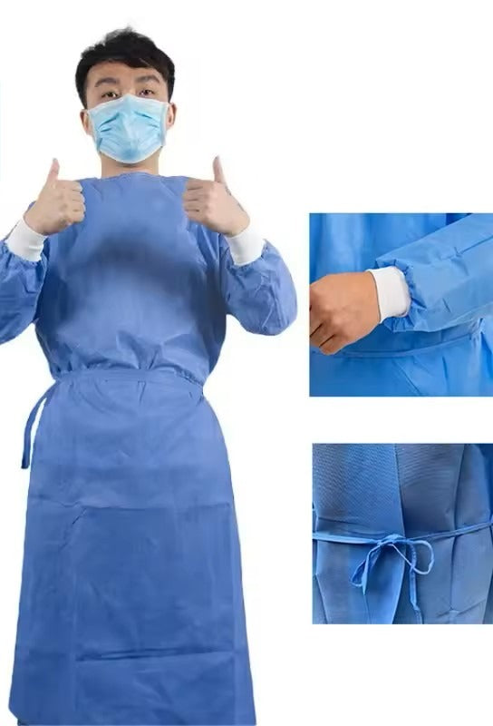 Level 2 Disposable Isolation Gowns – 100-Pack | Medical PPE, Full-Back SMS Gown with Knit Cuffs – Blue Unisex Protective Wear